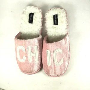 Nine West CHIC Fuzzy Slippers Pink Size Large 9-10